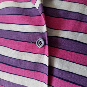 1950s 1960s - Fabulous Purple Linen Blouse - Sz M