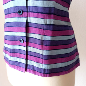 1950s 1960s - Fabulous Purple Linen Blouse - Sz M