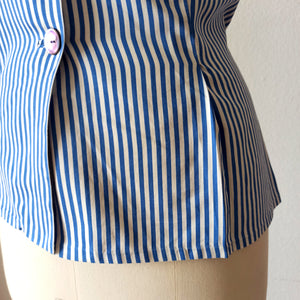 1950s - Stunning Collar Striped Cotton Blouse - Sz M/L