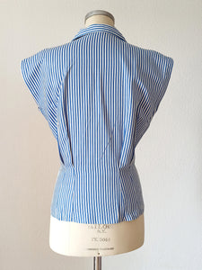 1950s - Stunning Collar Striped Cotton Blouse - Sz M/L