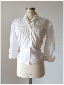 1950s - SERMO, France - Exquisite Deadstock Blouse - Sz 46