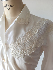 1950s - SERMO, France - Exquisite Deadstock Blouse - Sz 46