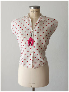 1950s - M. GUIRAUD, France - Deadstock Dotted Nylon Blouse - Sz 43