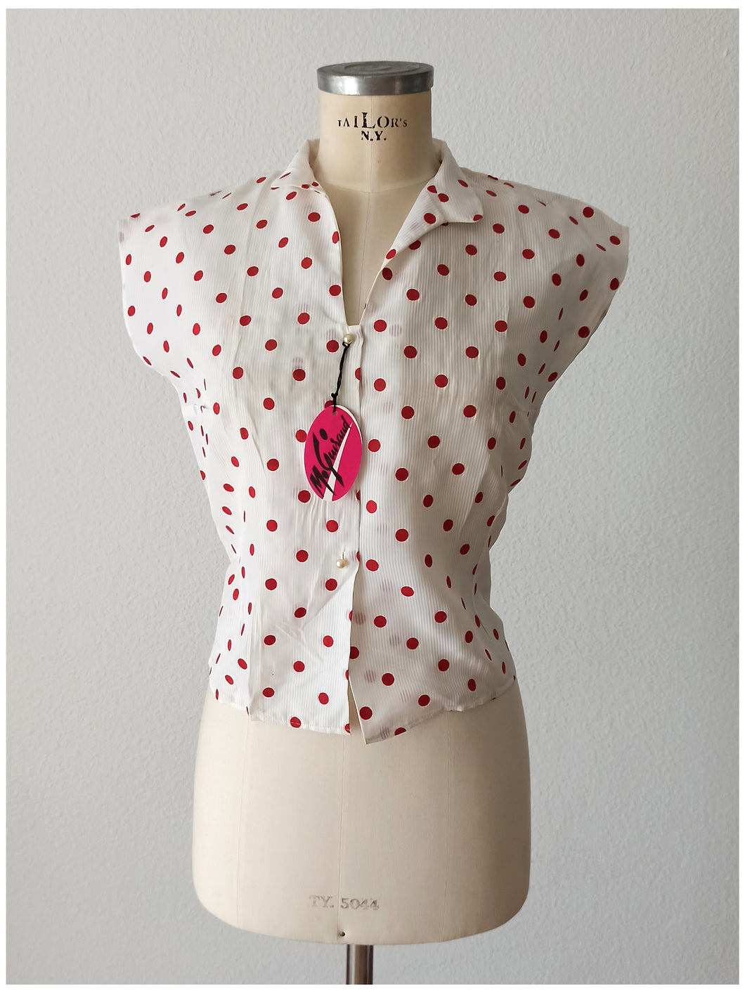 1950s - M. GUIRAUD, France - Deadstock Dotted Nylon Blouse - Sz 43