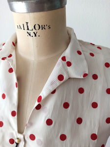 1950s - M. GUIRAUD, France - Deadstock Dotted Nylon Blouse - Sz 43