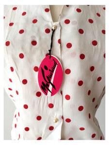 1950s - M. GUIRAUD, France - Deadstock Dotted Nylon Blouse - Sz 43