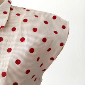 1950s - M. GUIRAUD, France - Deadstock Dotted Nylon Blouse - Sz 43