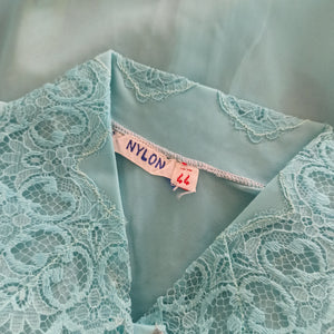 1950s - French Deadstock - Stunning Turquoise Nylon Blouse - Sz 44