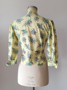 1940s 1950s - FRANCE - Gorgeous Yellow Floral Cotton Blouse - W30 (76cm)