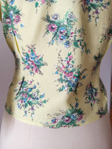 1940s 1950s - FRANCE - Gorgeous Yellow Floral Cotton Blouse - W30 (76cm)