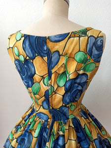 1950s 1960s - Spectacular Roseprint Cotton Dress - W26 (66cm)