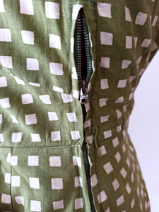 1950s - Stunning Green Cotton Dress - W27.5 (70cm)