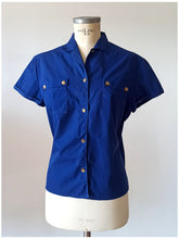 Load image into Gallery viewer, 1960s - Blue Cotton Navy Buttons Blouse - Sz 44
