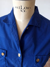 Load image into Gallery viewer, 1960s - Blue Cotton Navy Buttons Blouse - Sz 44
