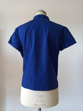 Load image into Gallery viewer, 1960s - Blue Cotton Navy Buttons Blouse - Sz 44
