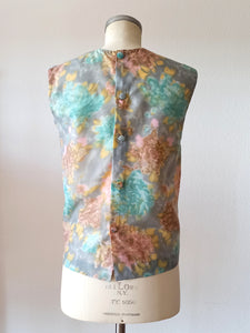 1960s - Sweet Colors Satin Floral Top