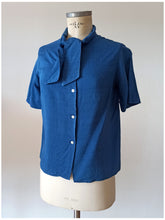 Load image into Gallery viewer, 1950s 1960s - Blue Rayon Ascot Blouse
