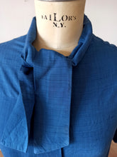Load image into Gallery viewer, 1950s 1960s - Blue Rayon Ascot Blouse
