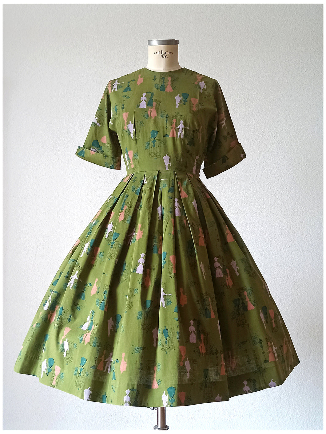 1950s - Dreamy Romantic Novelty Cotton Dress - W26 (66cm)