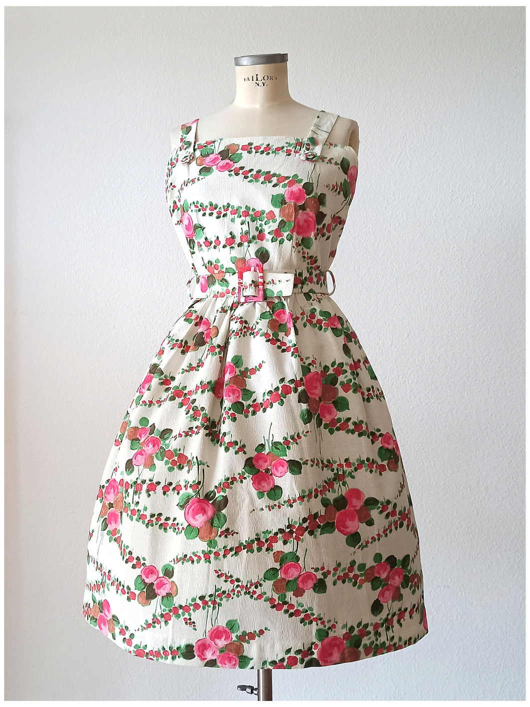 1950s 1960s - Adorable Floral Roseprint Cotton Dress - W30 (76cm)