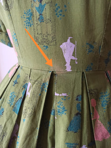1950s - Dreamy Romantic Novelty Cotton Dress - W26 (66cm)
