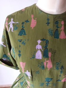 1950s - Dreamy Romantic Novelty Cotton Dress - W26 (66cm)