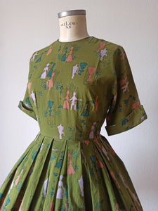 1950s - Dreamy Romantic Novelty Cotton Dress - W26 (66cm)