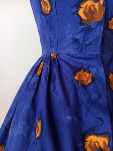 1950s 1960s - Stunning French Roseprint Cotton Dress - W27 (68cm)