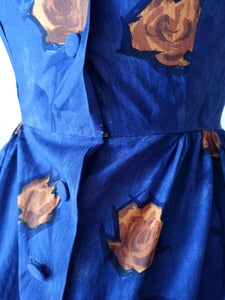 1950s 1960s - Stunning French Roseprint Cotton Dress - W27 (68cm)