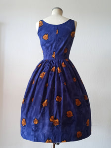 1950s 1960s - Stunning French Roseprint Cotton Dress - W27 (68cm)