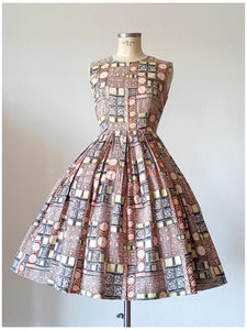 1950s 1960s - Gorgeous Abstract Cotton Dress - W30 (76cm)