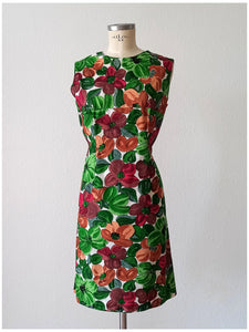 1950s 1960s - Stunning Floral Cotton Silk Dress - 32" (82cm)