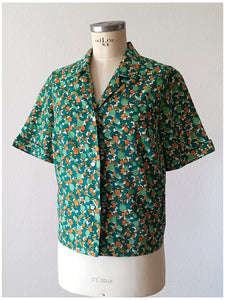 1950s 1960s - Roseprint Cotton Blosue - Sz 48