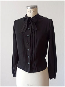 1950s 1960s - Black Crepe Blouse