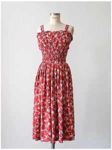 1940s - Gorgeous Brick Floral Rayon Dress - W24.5 (62cm)