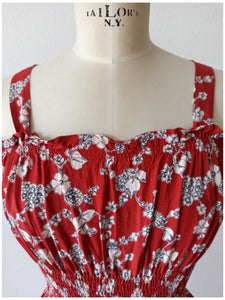 1940s - Gorgeous Brick Floral Rayon Dress - W24.5 (62cm)