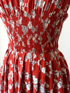 1940s - Gorgeous Brick Floral Rayon Dress - W24.5 (62cm)