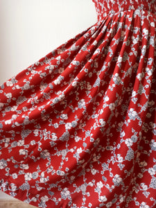 1940s - Gorgeous Brick Floral Rayon Dress - W24.5 (62cm)