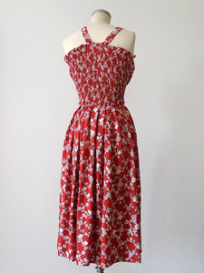 1940s - Gorgeous Brick Floral Rayon Dress - W24.5 (62cm)
