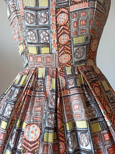1950s 1960s - Gorgeous Abstract Cotton Dress - W30 (76cm)