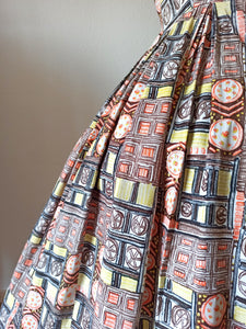 1950s 1960s - Gorgeous Abstract Cotton Dress - W30 (76cm)