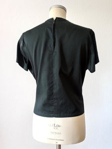 1960s - Black Cotton Blouse - Sz L/XL