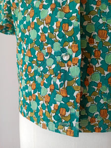 1950s 1960s - Roseprint Cotton Blosue - Sz 48