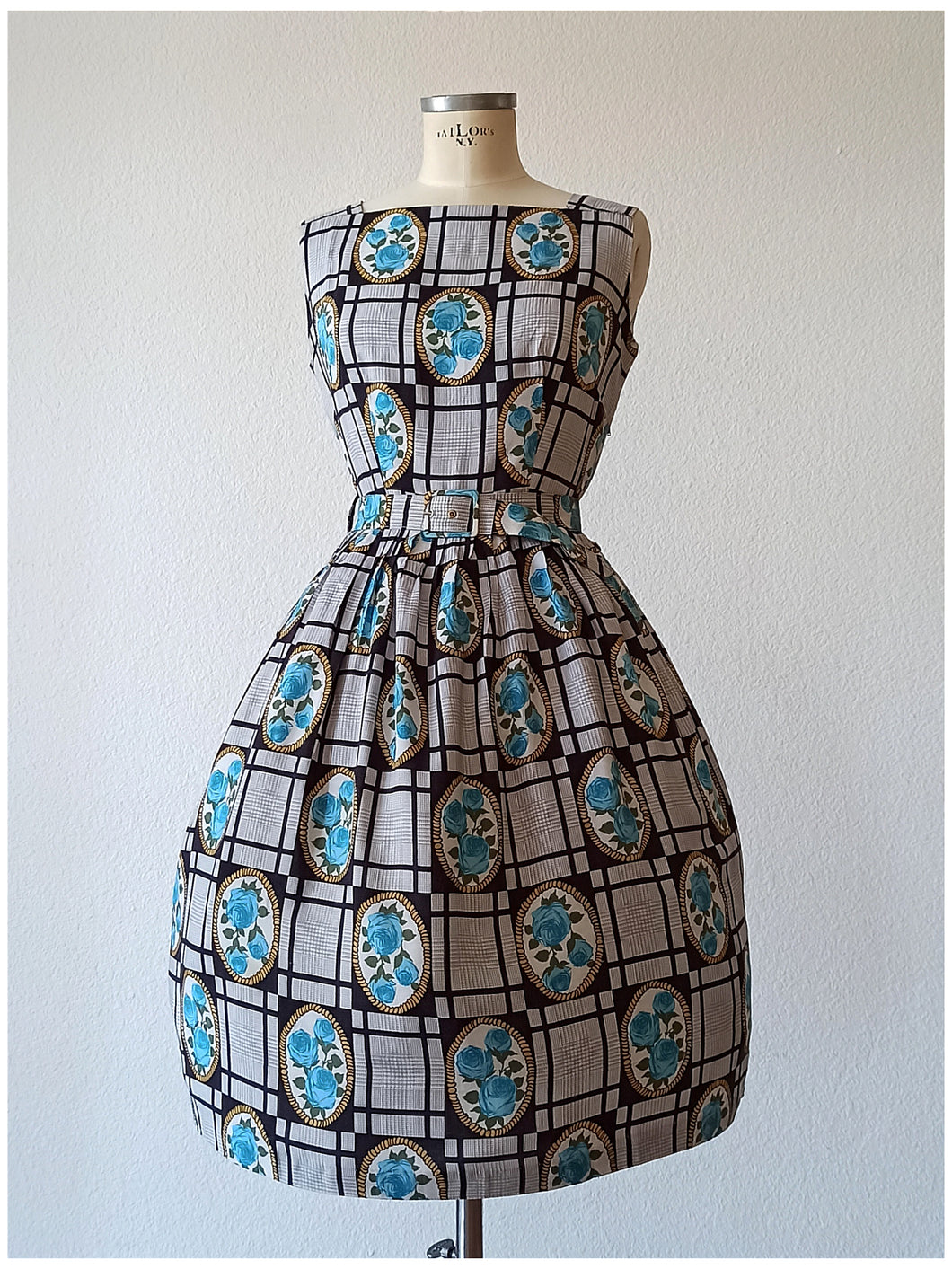 1950s 1960s - Exquisite German Roseprint Rayon Dress - W29 (74cm)