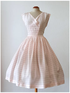 1950s - Pink Striped Satin Dress - W28.5 (72cm)