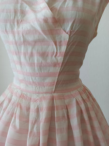 1950s - Pink Striped Satin Dress - W28.5 (72cm)