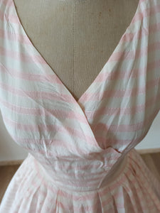 1950s - Pink Striped Satin Dress - W28.5 (72cm)