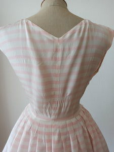 1950s - Pink Striped Satin Dress - W28.5 (72cm)