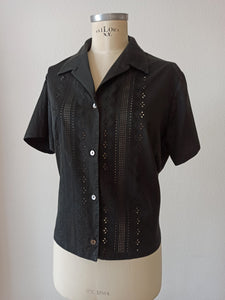 1950s 1960s - Black Cotton Blouse - Sz 50