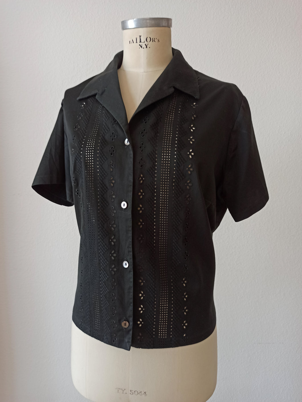 1950s 1960s - Black Cotton Blouse - Sz 50